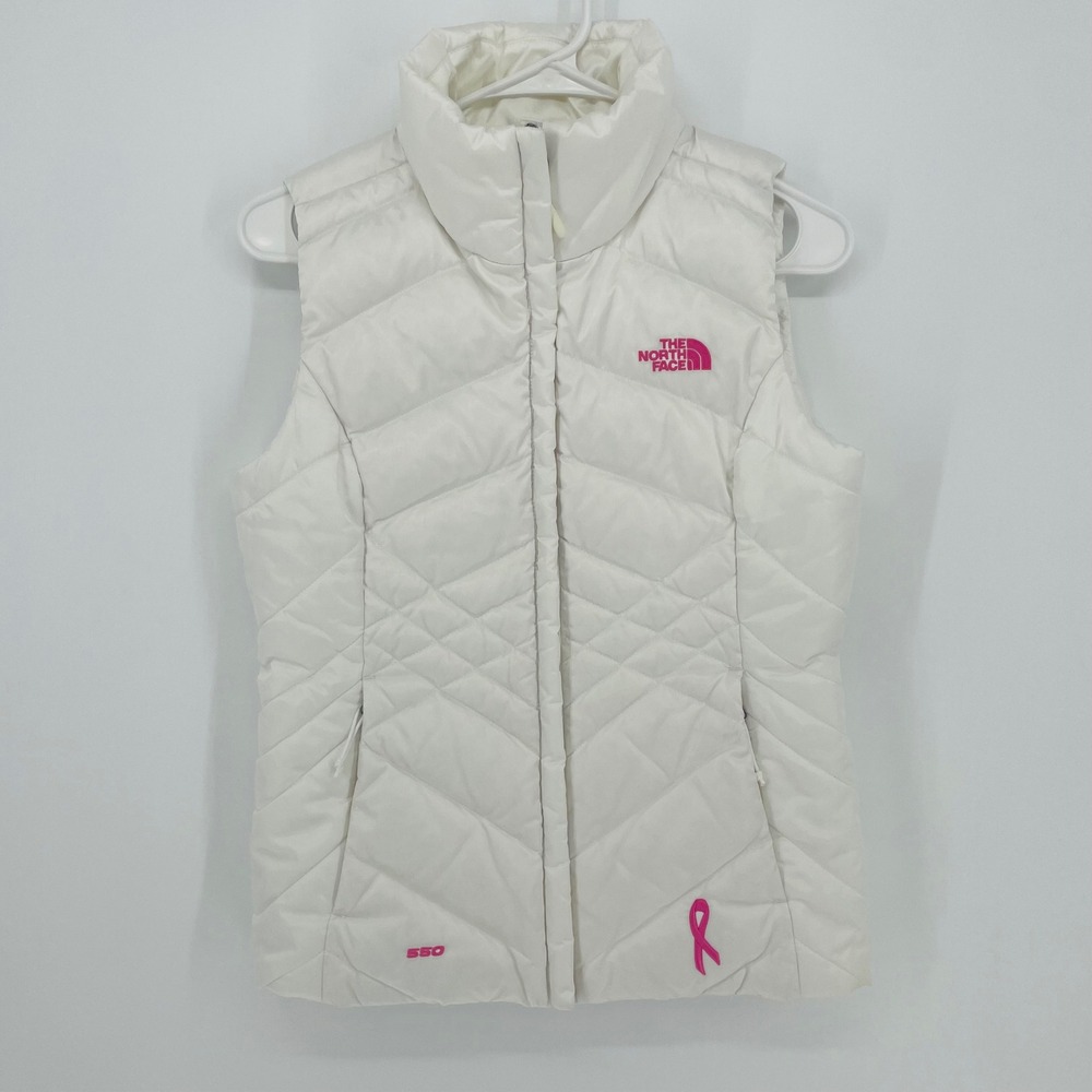 The North Face Womens Pink Ribbon 550 Down Puffer Vest White XS Breast Cancer